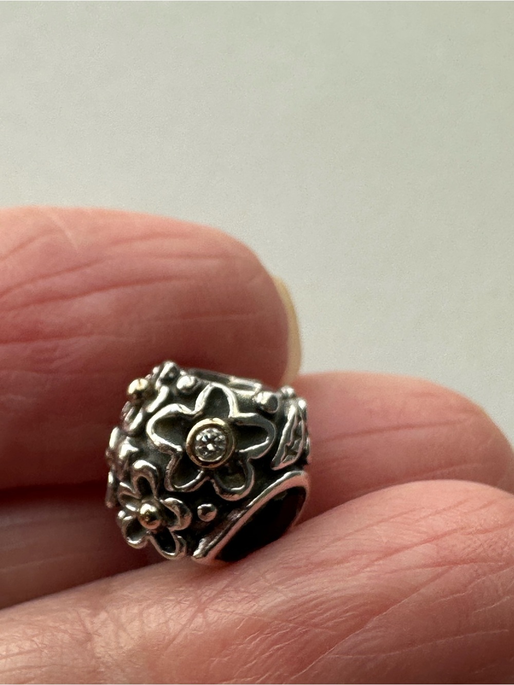 Pandora Silver & Gold Dew Drop Charm with Onyx Stone and CZ accent - RETIRED - Picture 3 of 12